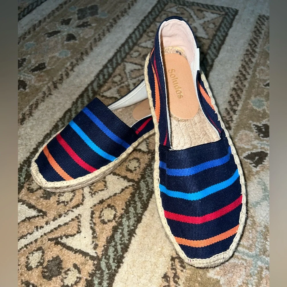 Saludos Anthropologie Flat Espadrilles Smoking Slipper Striped Multi Color Sz 5